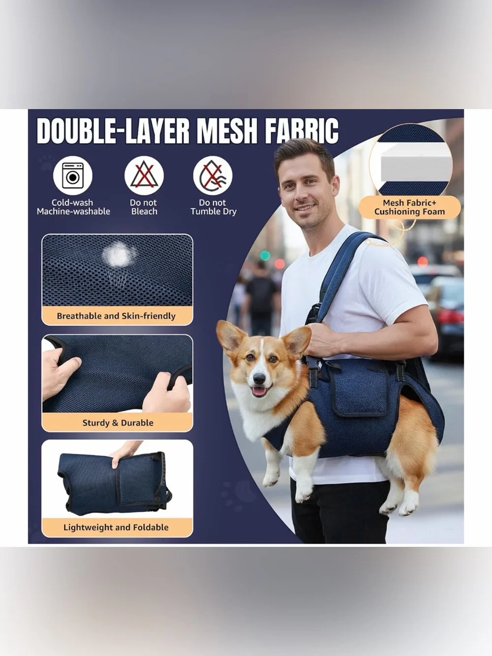 Dog Lift Harness, Navy, XL (35-55 lbs), Full Body Sling Carrier, Adjustable Stra